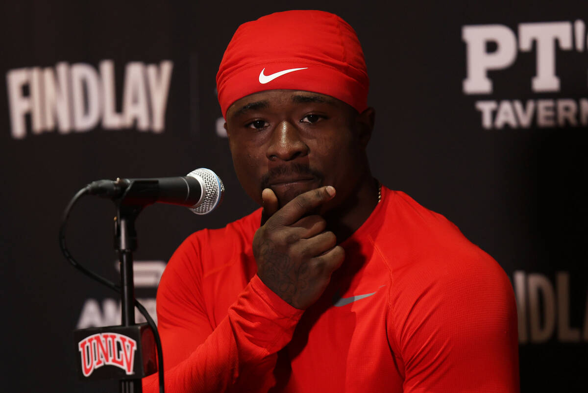 UNLV running back Jayden Thomas speaks during a press conference at the Fertitta Football Compl ...