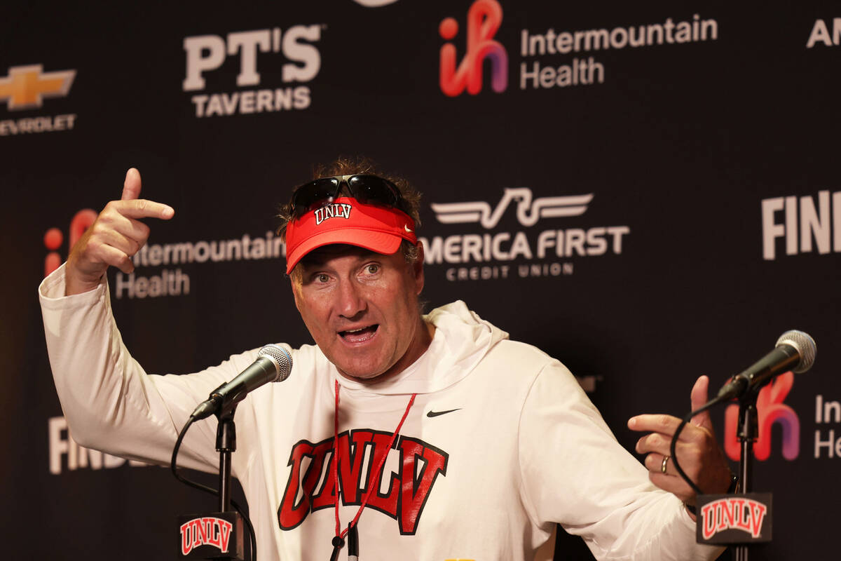 UNLV head football coach Dan Mullen speaks during a press conference at the Fertitta Football C ...