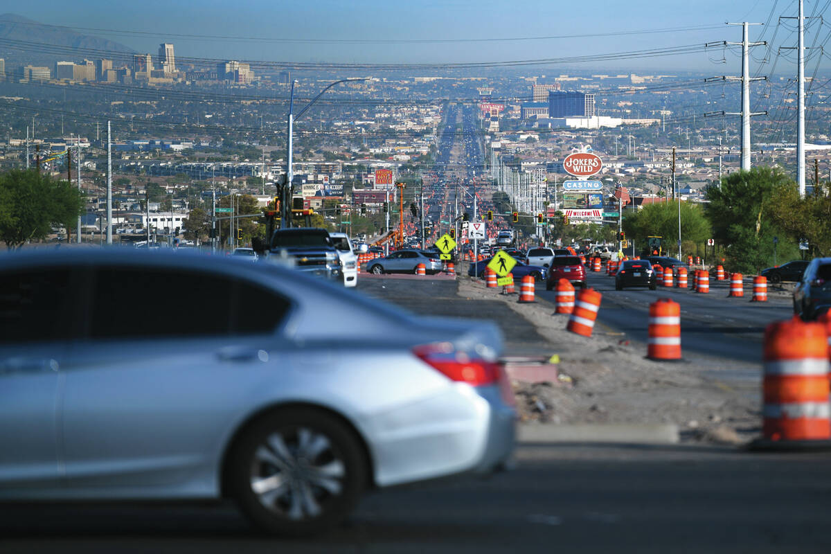 Work continues on the Reimagine Boulder Highway project Tuesday, August 19, 2025 in Henderson. ...