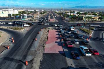 Work continues on the Reimagine Boulder Highway project Tuesday, August 19, 2025 in Henderson. ...