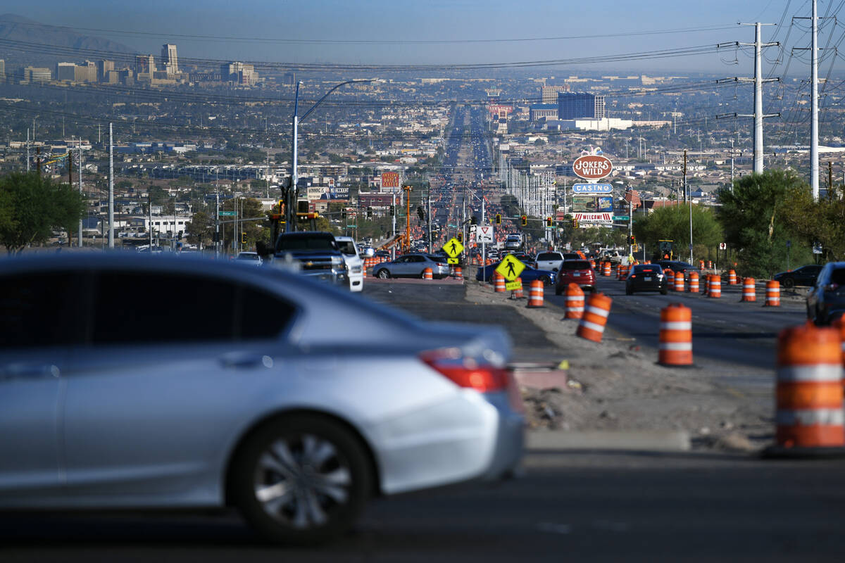 Work continues on the Reimagine Boulder Highway project Tuesday, August 19, 2025 in Henderson. ...