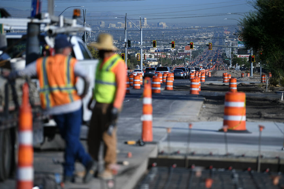 Work continues on the Reimagine Boulder Highway project Tuesday, August 19, 2025 in Henderson. ...