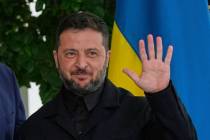 Ukraine's President Volodymyr Zelenskyy is seen at the White House, Monday, Aug. 18, 2025, in W ...