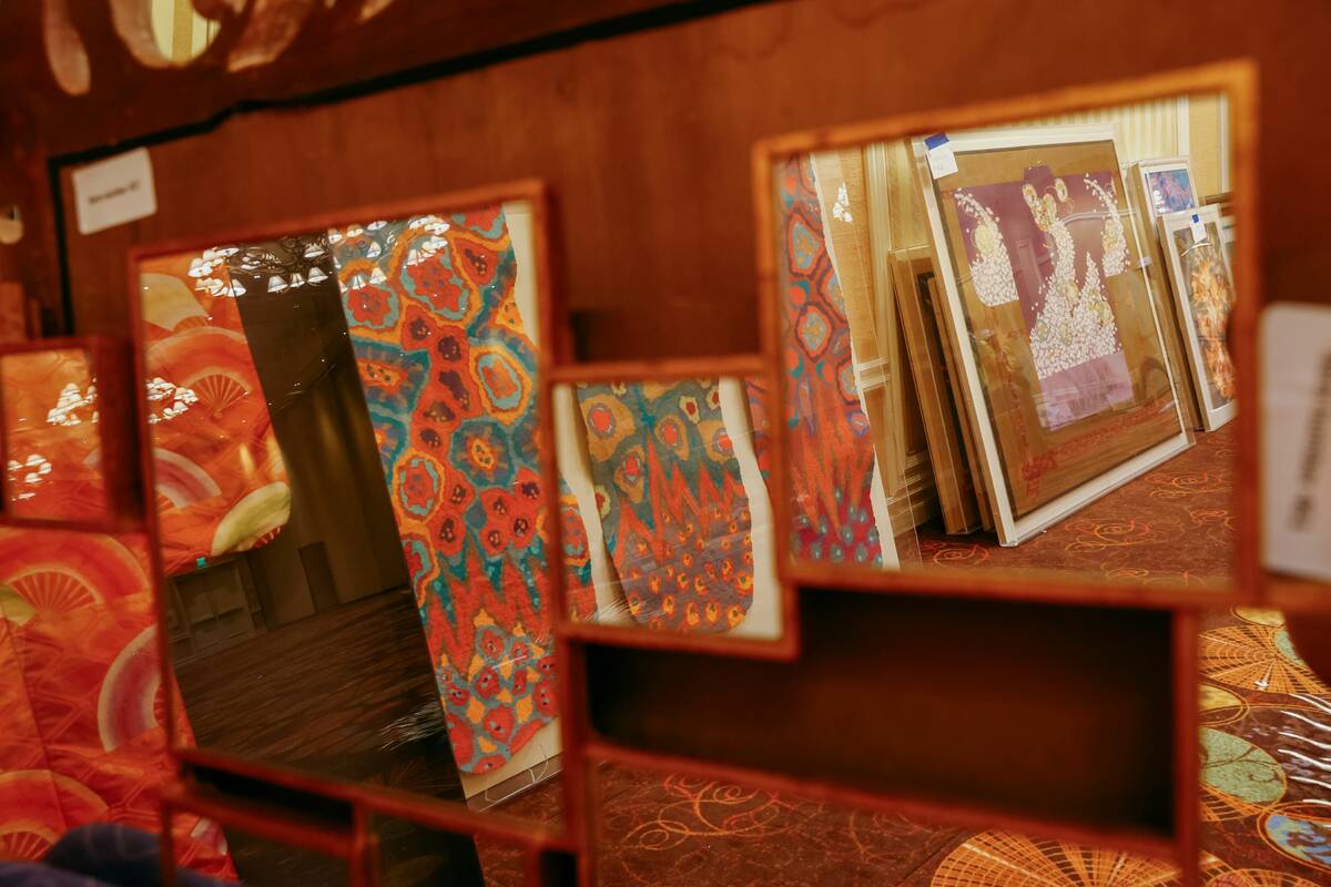 Artwork and mirrors from the now-defunct Mirage sit in a ballroom of the old casino on Tuesday, ...