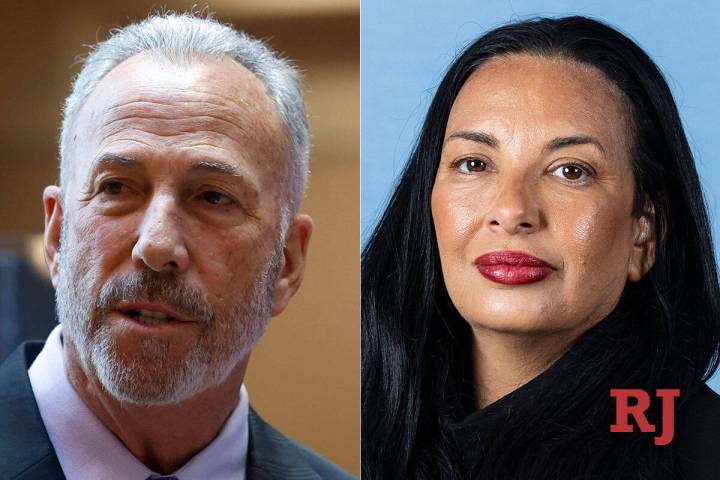 Clark County District Attorney Steve Wolfson, left, and acting U.S. attorney Sigal Chattah, rig ...