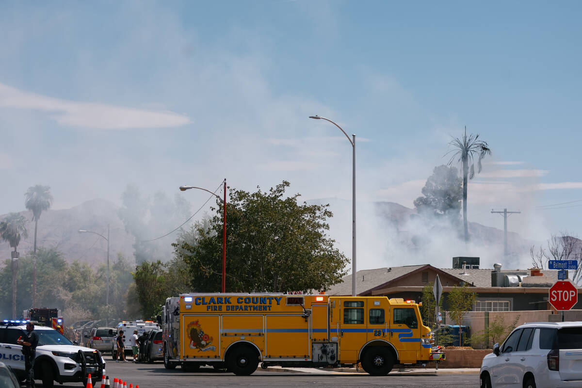 North Las Vegas and Clark County fire crews respond to a fire along the 3000 block of Judson Av ...