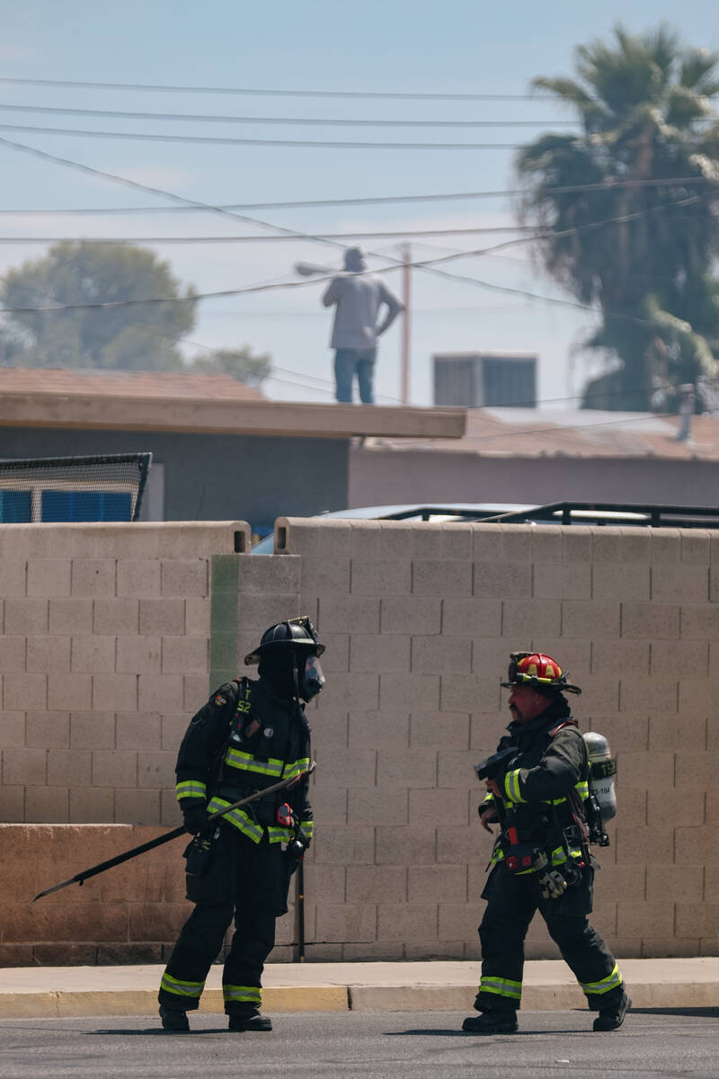 North Las Vegas and Clark County fire crews respond to a fire along the 3000 block of Judson Av ...