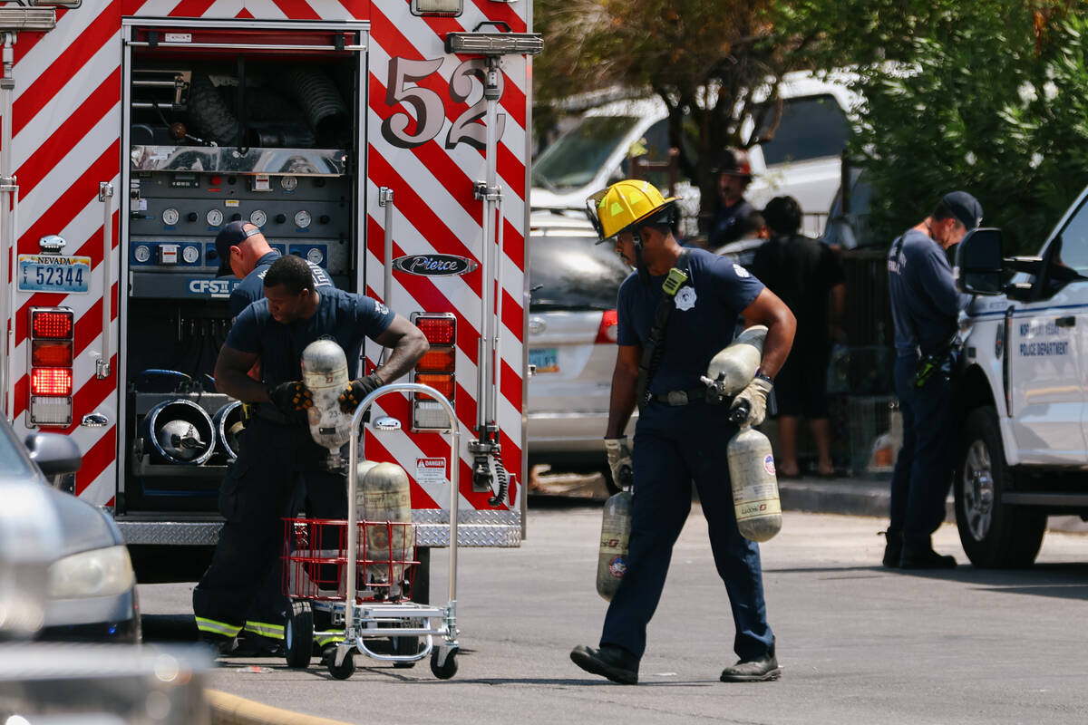 North Las Vegas and Clark County fire crews respond to a fire along the 3000 block of Judson Av ...