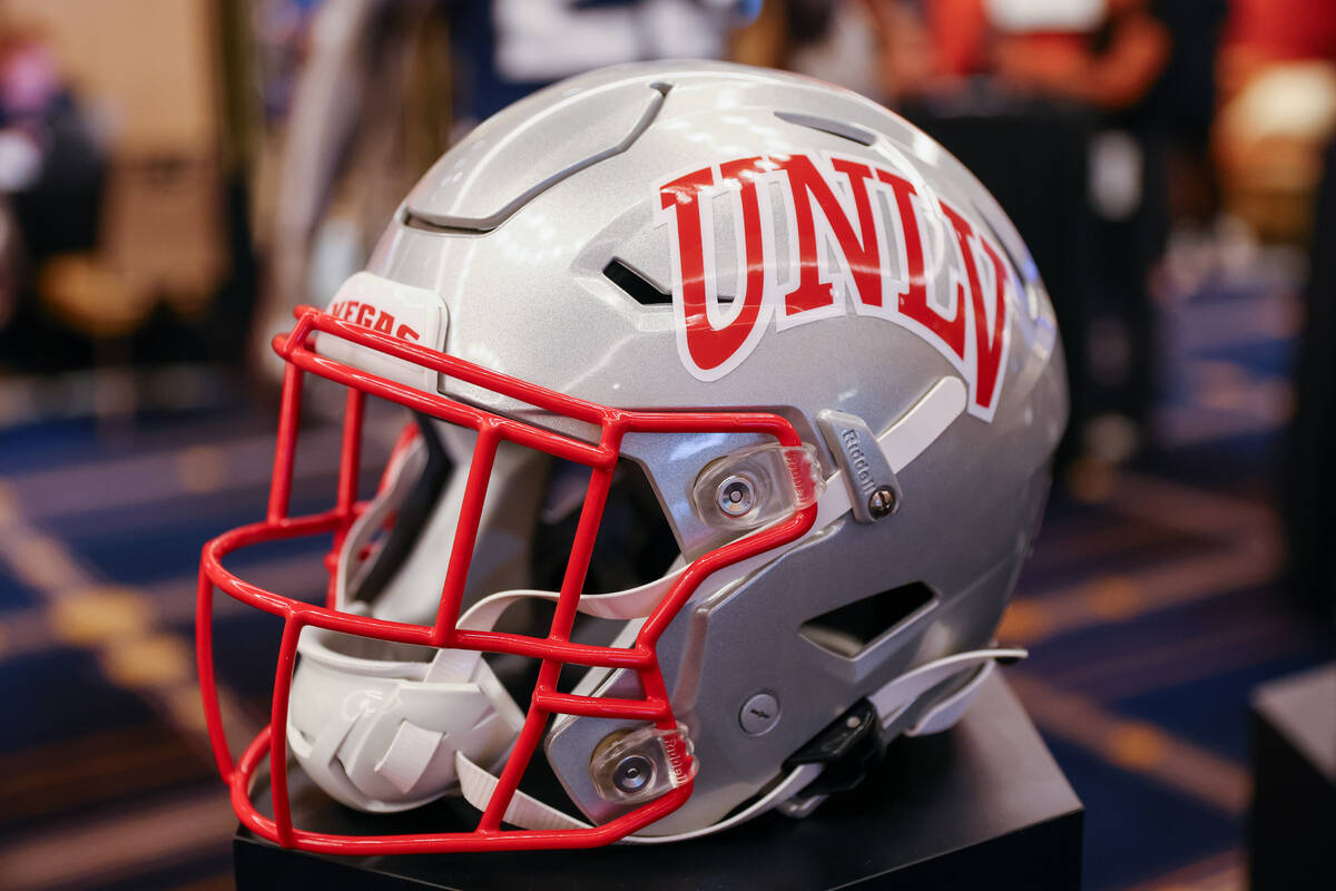 A UNLV football uniform on display at Mountain West Media Days on Wednesday, July 16, 2025 at C ...
