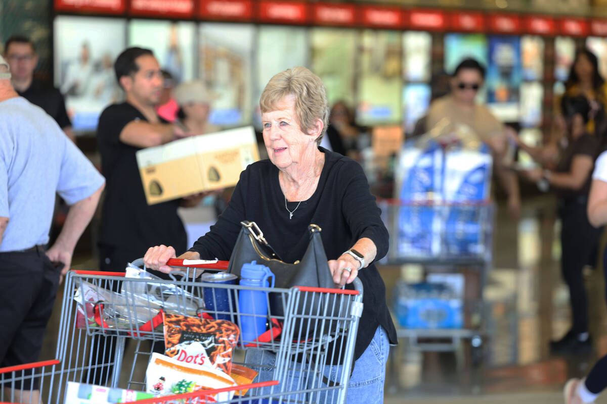 People shop at the newly opened Costco at 6880 S. Buffalo Drive on Thursday, Aug. 21, 2025, in ...