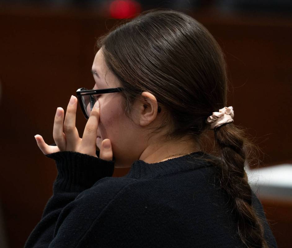 Ingry Cardoza wipes away tears while delivering her impact statement during Kayla Alery’ ...