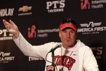 UNLV head football coach Dan Mullen speaks during a press conference at the Fertitta Football C ...