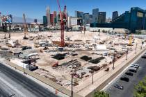 Construction is underway for the new Las Vegas Athletics $1.75 billion Strip ballpark at the si ...