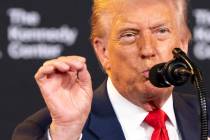 FILE - President Donald Trump speaks at the Kennedy Center, Wednesday, Aug. 13, 2025, in Washin ...