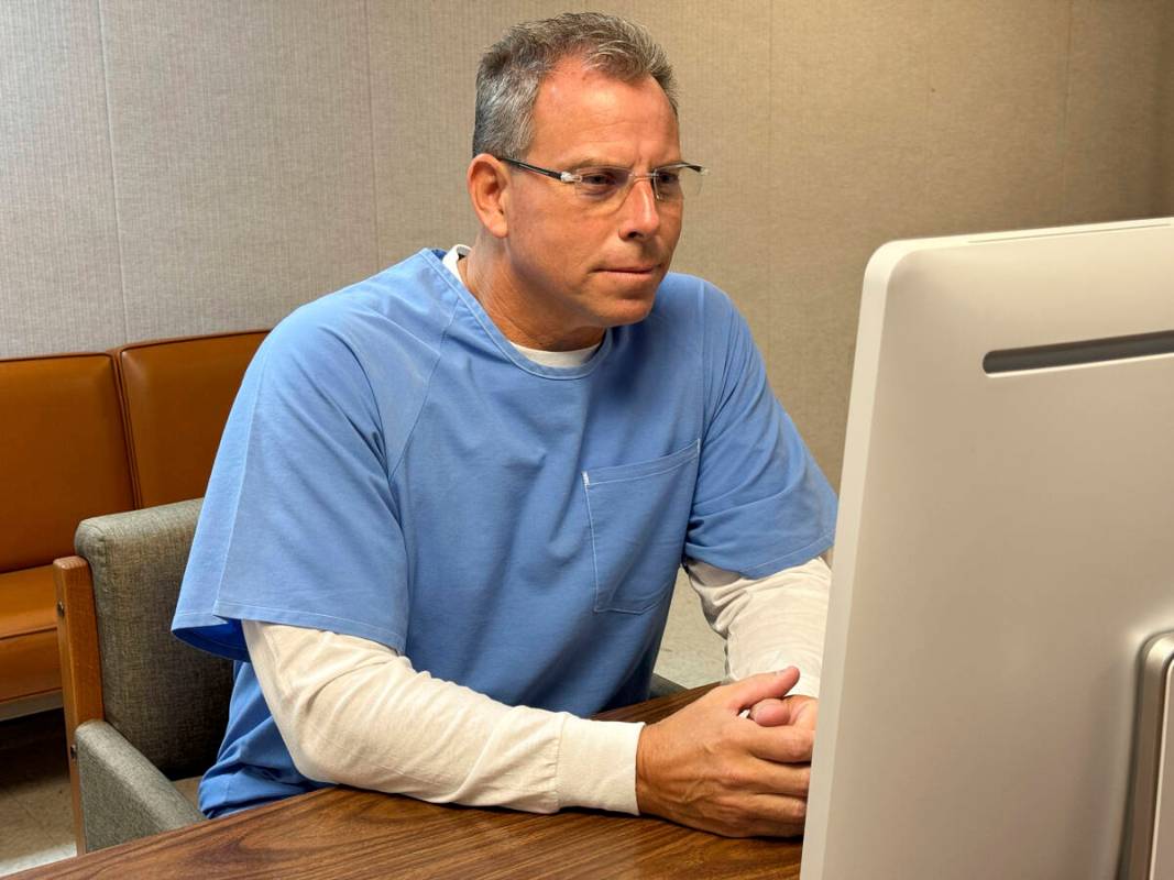 Erik Menendez appears before the parole board via teleconference on Thursday, Aug. 21, 2025, at ...