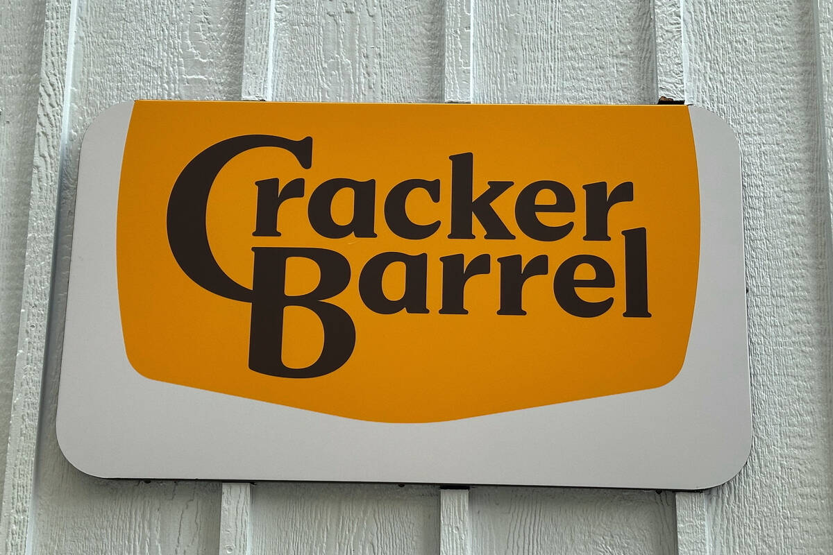 The new Cracker Barrel logo is displayed on Thursday, Aug. 21, 2025, in New York. (AP Photo/Wya ...