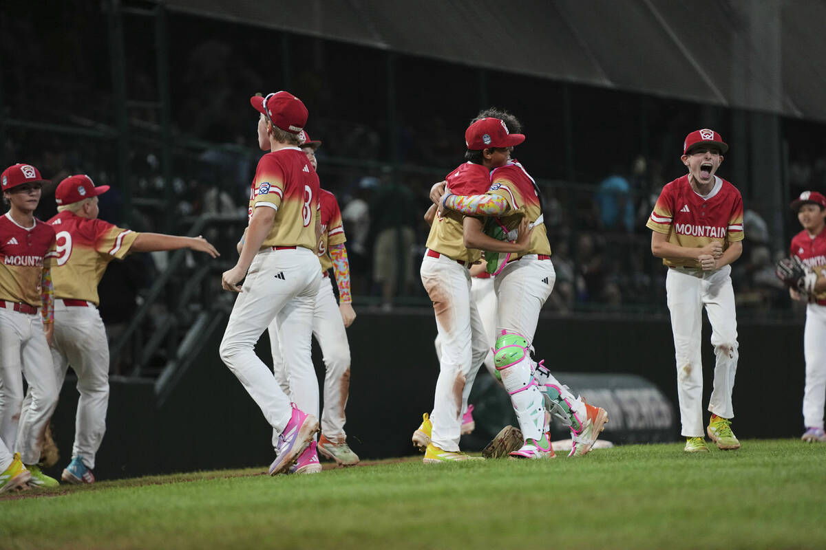 Las Vegas players celebrates following a baseball game against Irmo, S.C., at the Little League ...