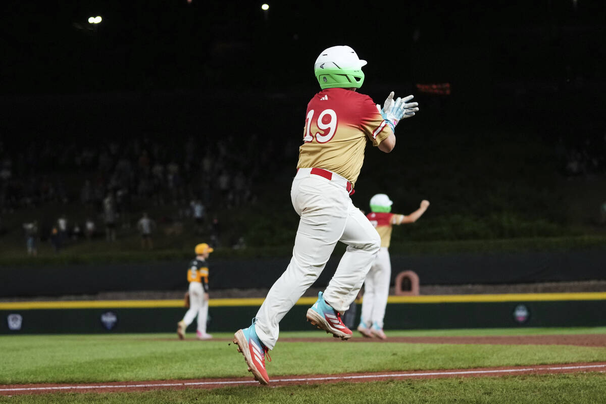 Las Vegas' Garrett Gallegos celebrates his home run during the sixth inning of a baseball game ...