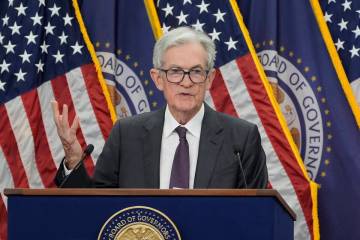Federal Reserve Chairman Jerome Powell, speaks during a news conference following the Federal O ...