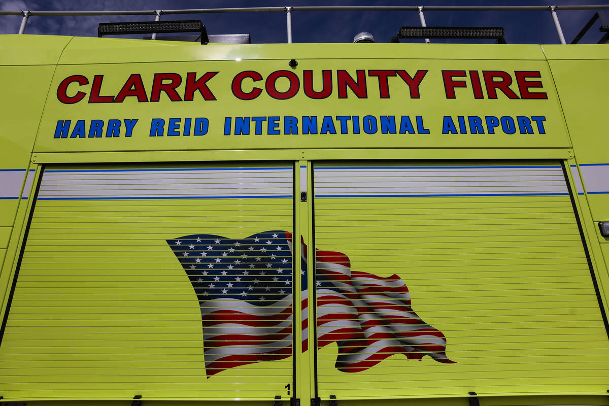 An Aircraft Rescue and Firefighting (ARFF) vehicle during an unveiling ceremony for the airport ...