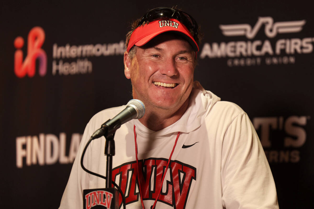UNLV head football coach Dan Mullen speaks during a press conference at the Fertitta Football C ...