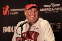 UNLV head football coach Dan Mullen speaks during a press conference at the Fertitta Football C ...