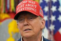 President Donald Trump speaks in the Oval Office of the White House, Friday, Aug. 22, 2025, in ...