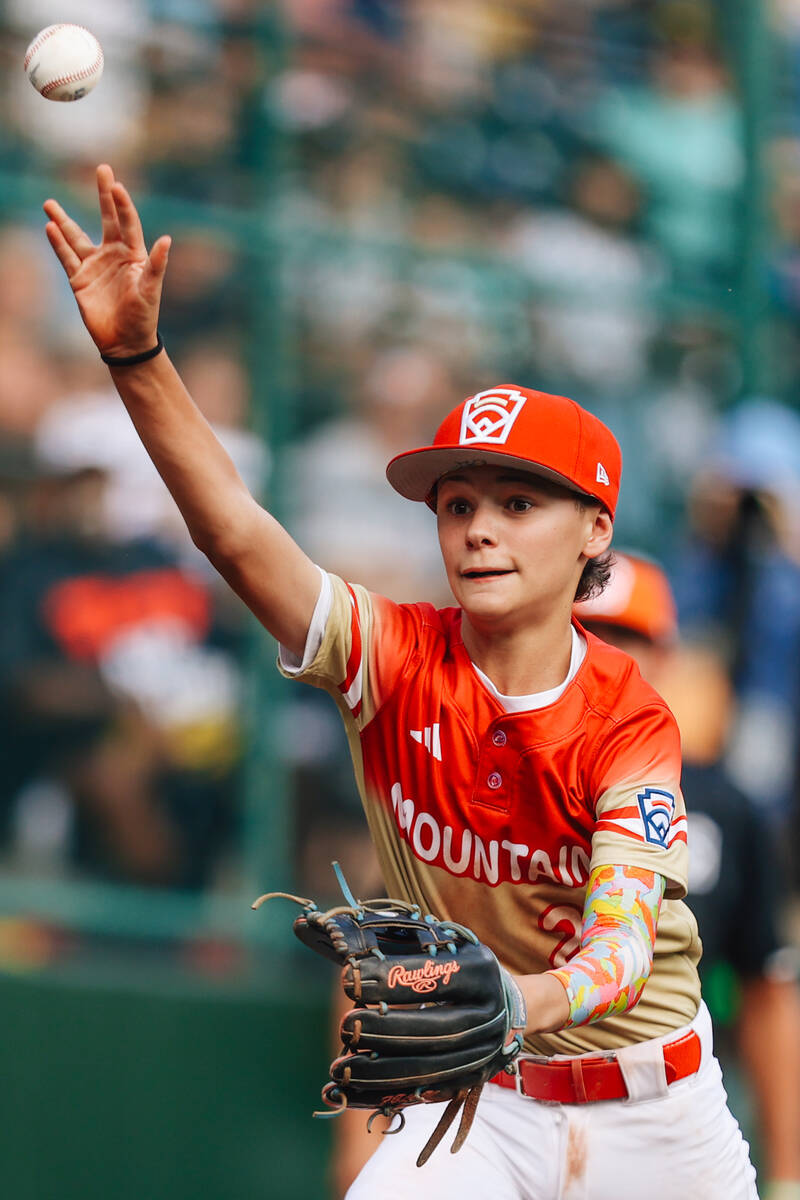 Summerlin South short stop Ethan Robertson throws. The ball during a Little League World Series ...