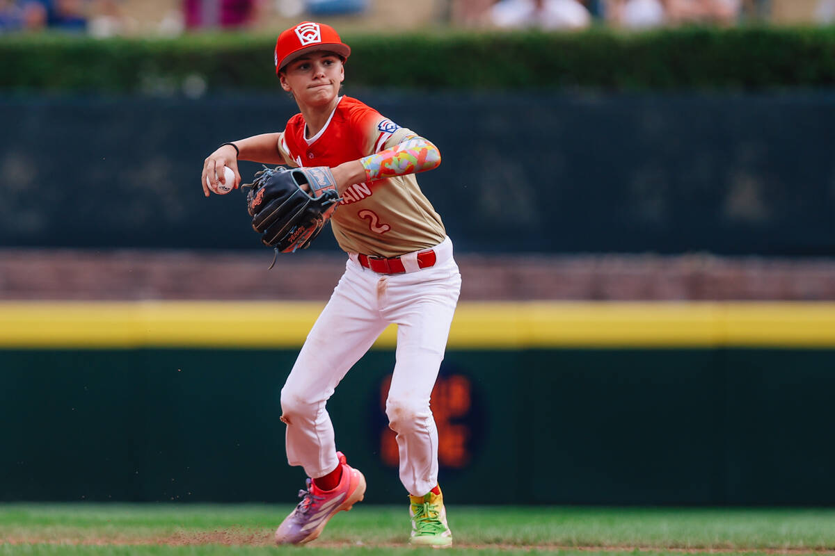 Summerlin South shortstop Ethan Robertson throws the ball during a Little League World Series s ...