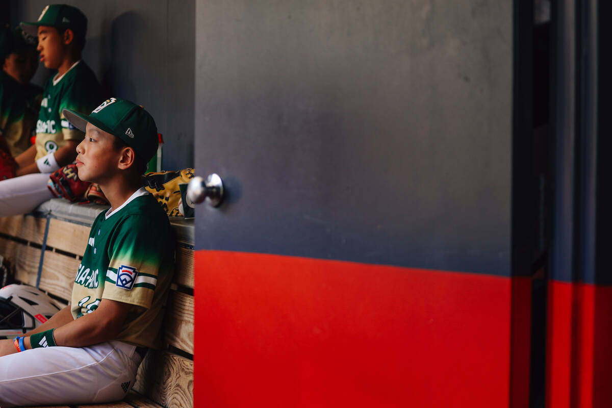 Tung-Yuan players sit in their dugout during a Little League World Series world championship ga ...