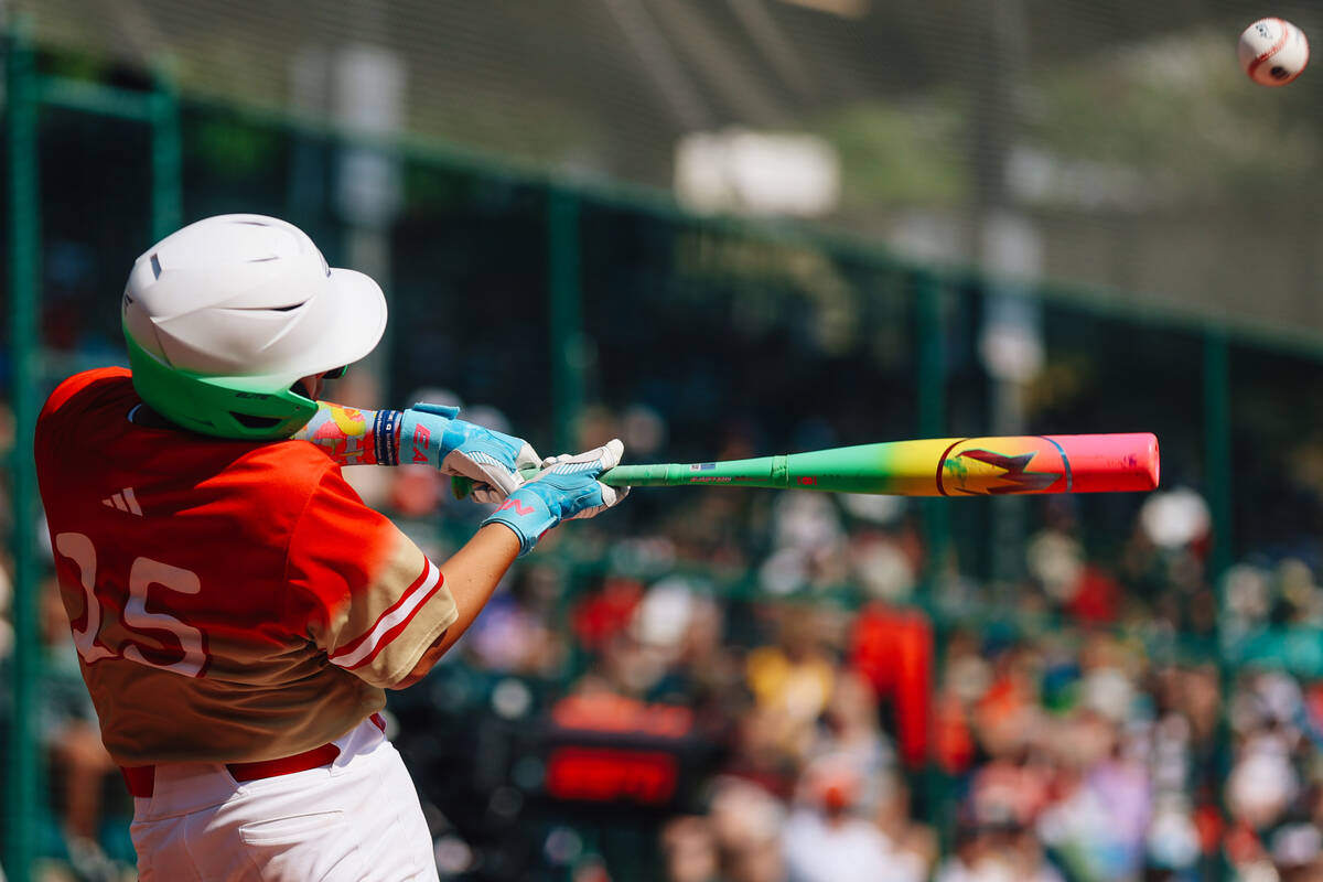 Summerlin South first baseman Grayson Miranda swings at the ball during a Little League World S ...