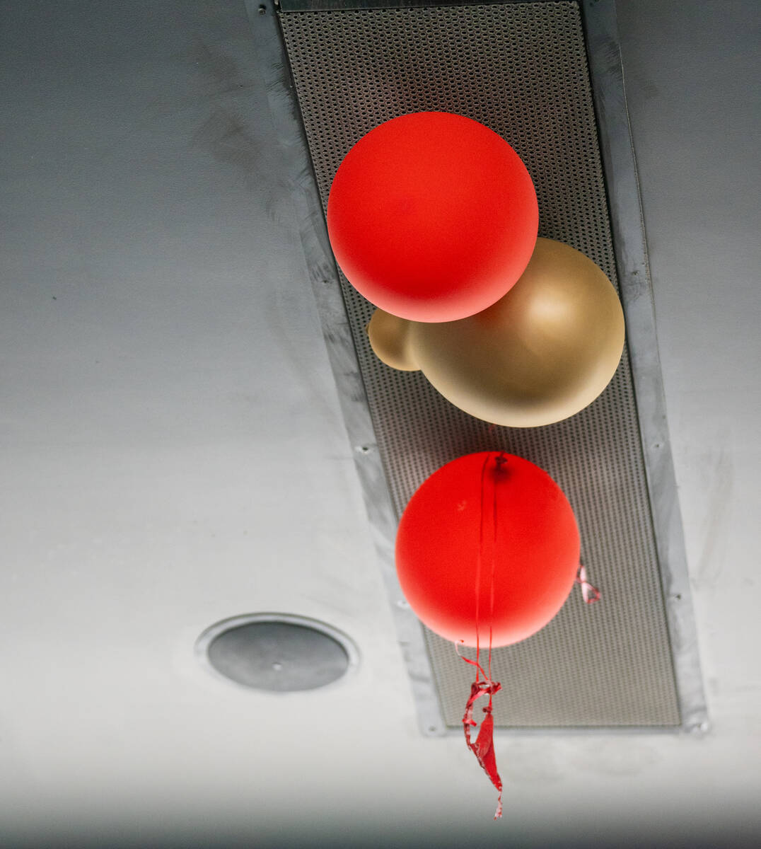 Balloons rest on the ceiling during a watch party for Summerlin South’s game against Taipei i ...