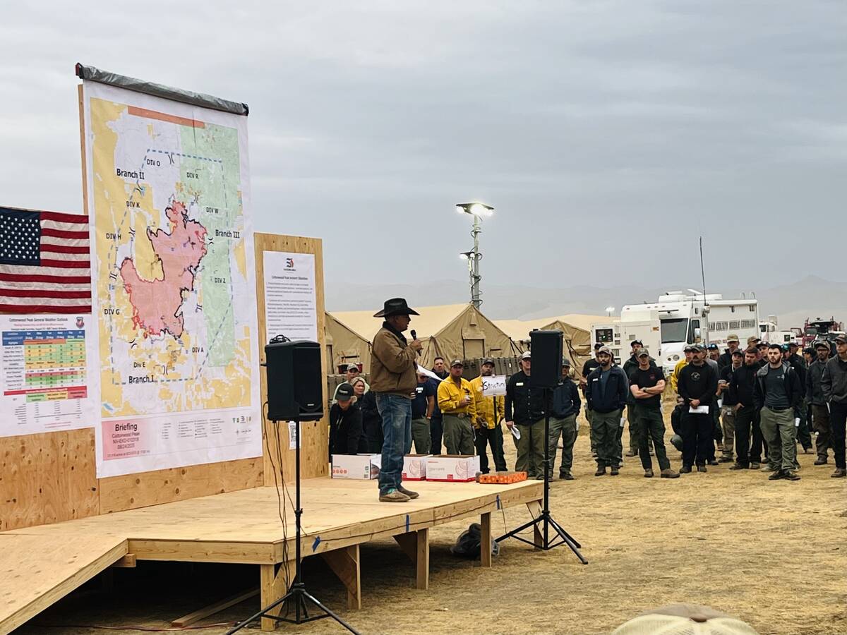 An image provided by the Bureau of Land Management shows a map of the Cottonwood Peak Fire in N ...