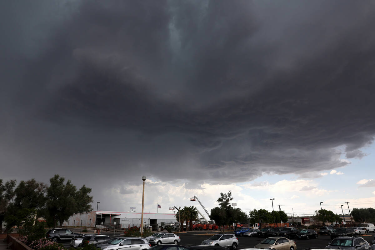 Dark clouds fill the sky as seen from Martin Luther King Boulevard and Bonanza Road in Las Vega ...