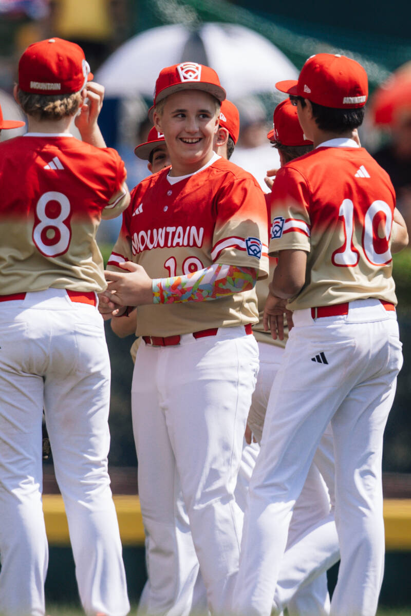 Summerlin South third baseman Garrett Gallegos smiles before a Little League World Series world ...