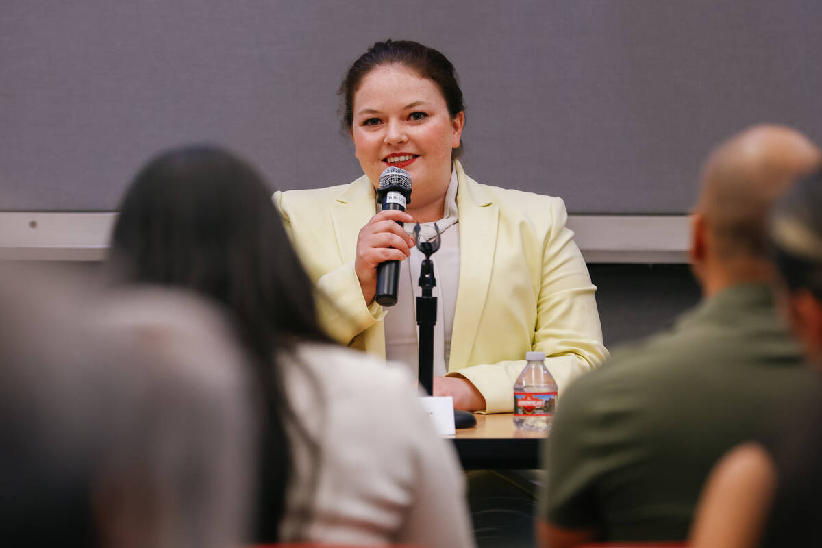 Olivia Tanager, Director of the Sierra Club Toiyabe Chapter speaks at a round table discussion ...