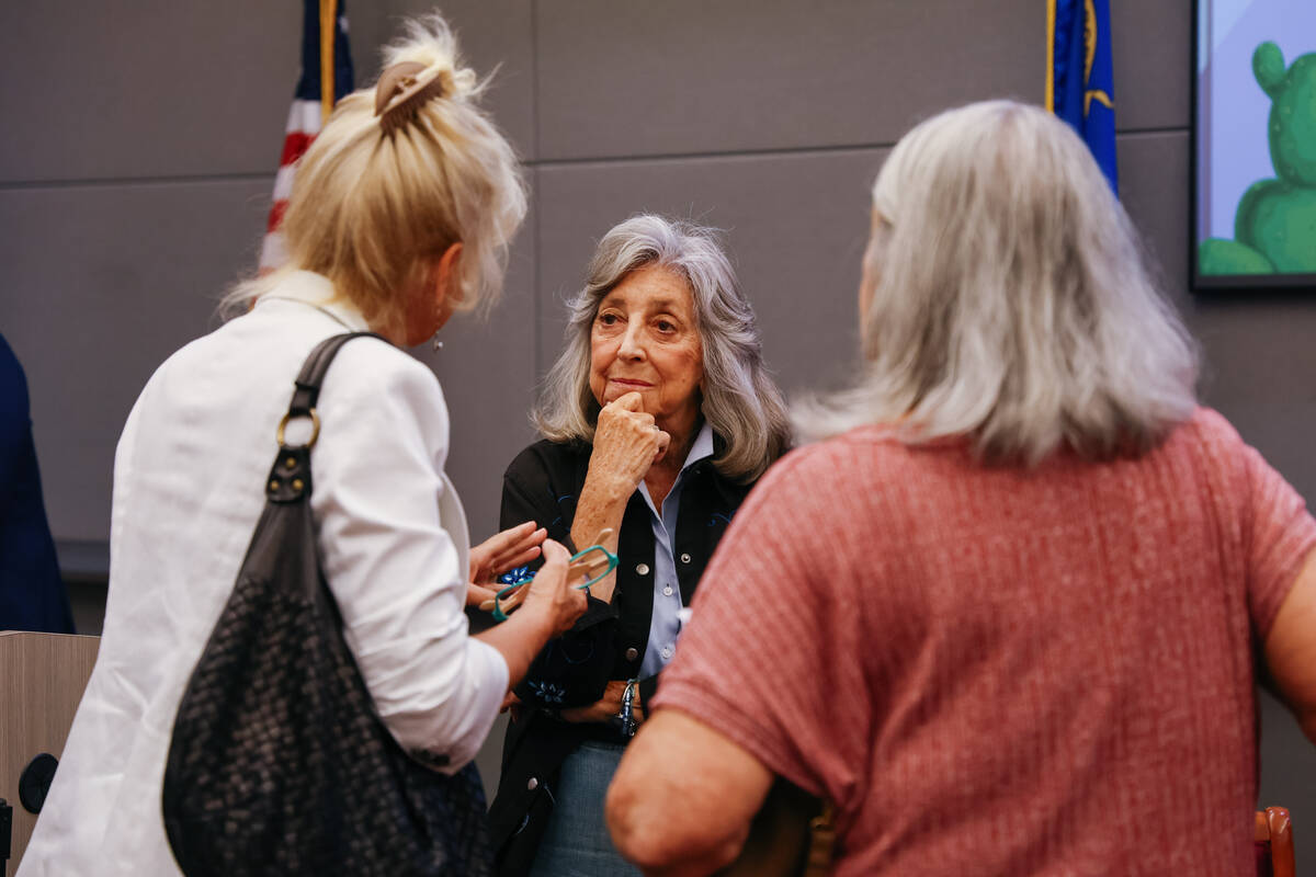 U.S. Rep. Dina Titus, D-Nev., speaks with audience members after a round table discussion for t ...
