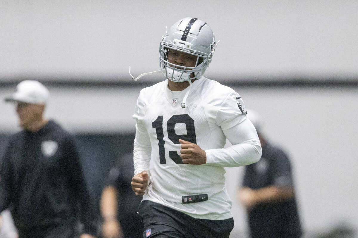 Raiders wide receiver Amari Cooper (19) jogs during a team practice at the Intermountain Health ...