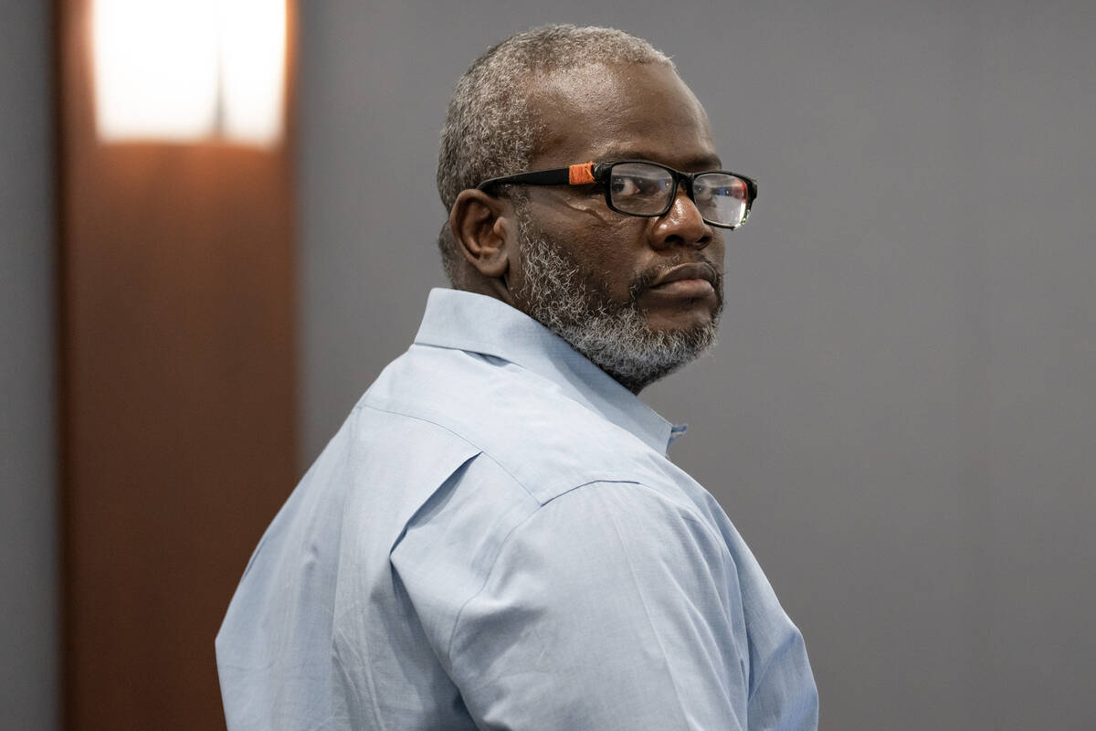 Nathan Williams appears in court during his murder trial in Las Vegas Aug. 26, 2025. Williams i ...