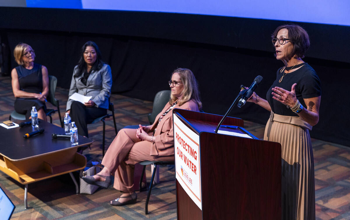 (From right) Colorado River Commission of Nevada's council member Sara Price speaks, joined by ...