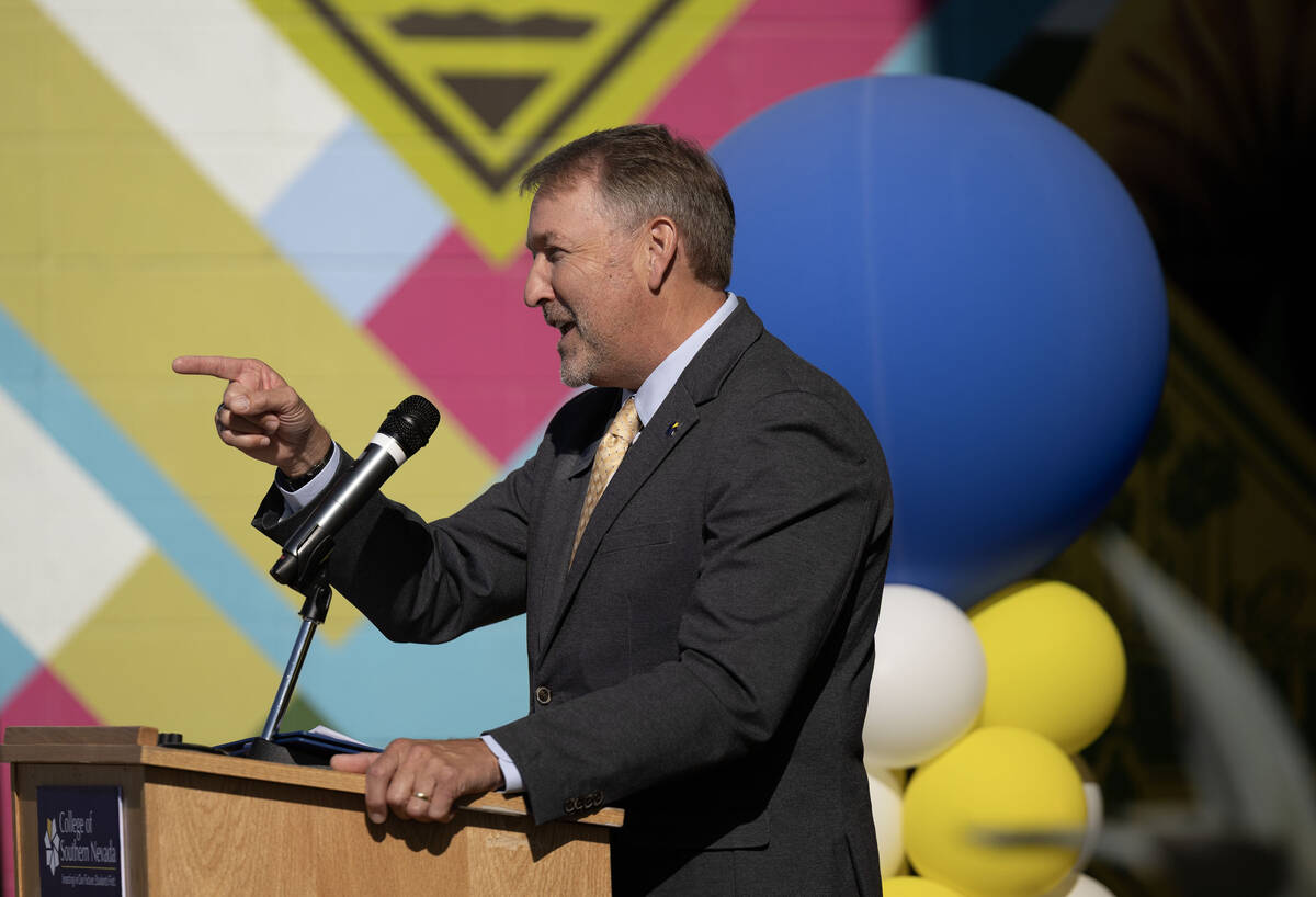 College of Southern Nevada President Dr. Stacy Klippenstein speaks during a ribbon cutting cere ...