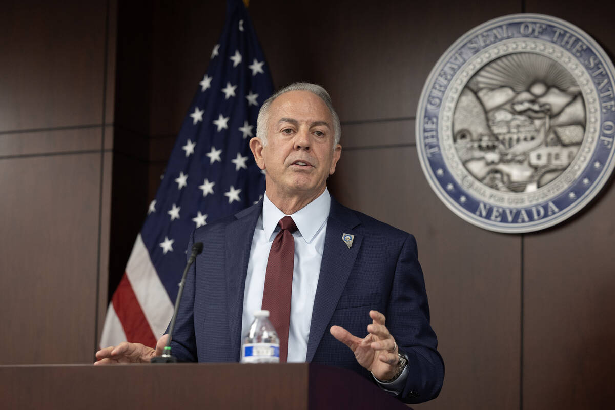 Gov. Joe Lombardo speaks during a press conference about the recent cyberattack affecting a num ...