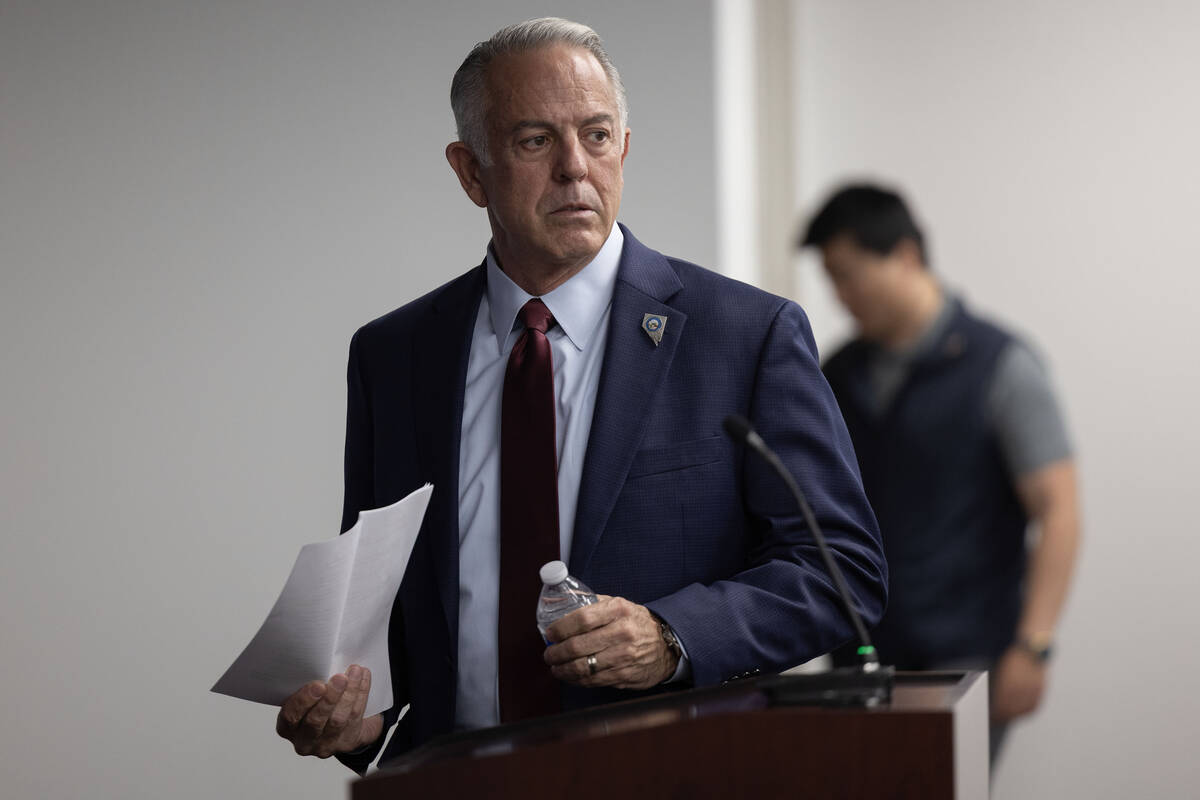 Gov. Joe Lombardo speaks during a press conference about the recent cyberattack affecting a num ...