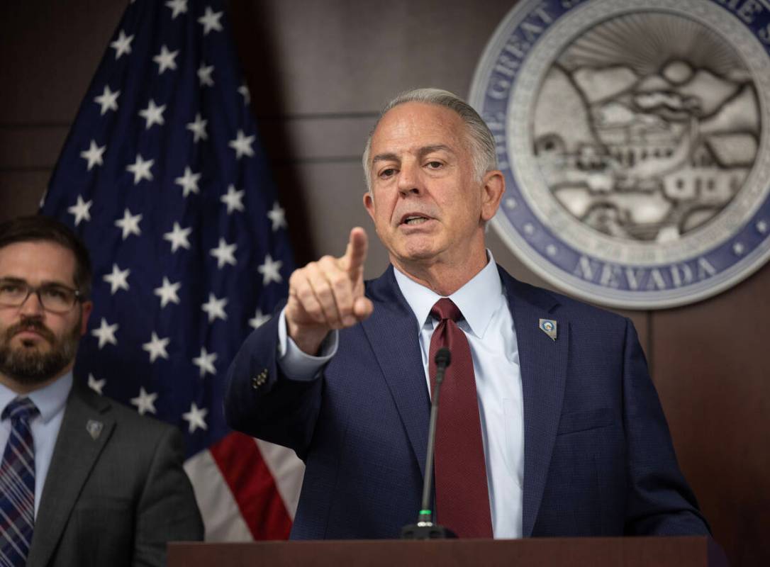 Gov. Joe Lombardo speaks during a press conference about the recent cyberattack affecting a num ...