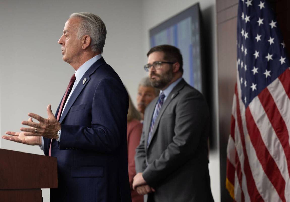Gov. Joe Lombardo speaks during a press conference about the recent cyberattack affecting a num ...