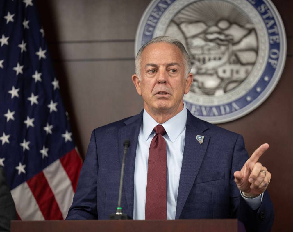 Gov. Joe Lombardo speaks during a press conference about the recent cyberattack affecting a num ...