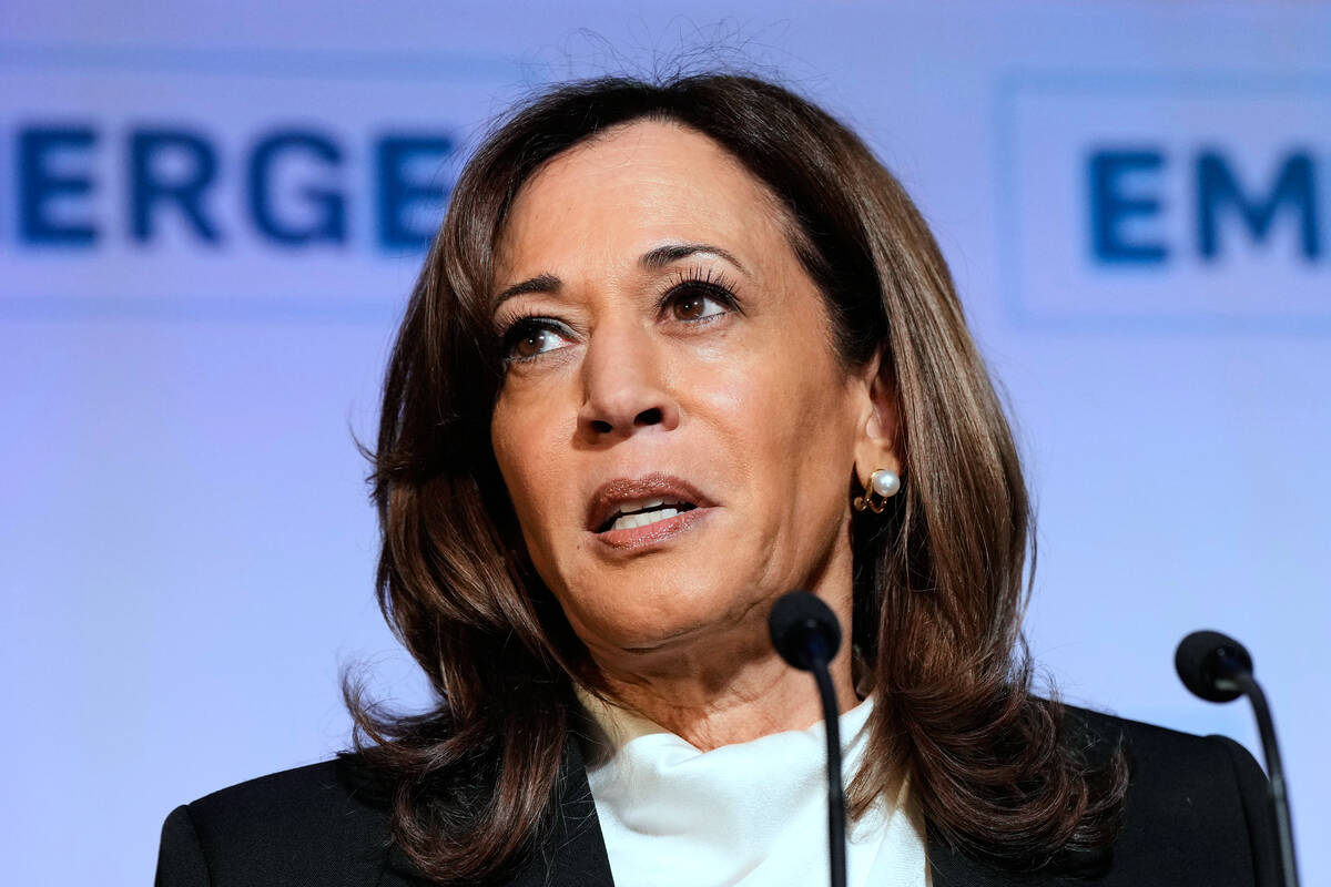FILE - Former Vice President Kamala Harris delivers the keynote speech at the Emerge 20th Anniv ...