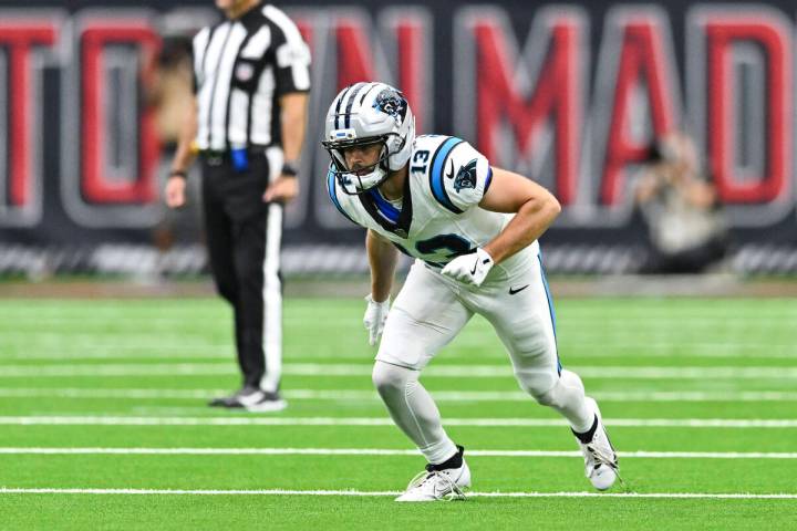 Carolina Panthers wide receiver Hunter Renfrow (13) runs a route against the Houston Texans dur ...