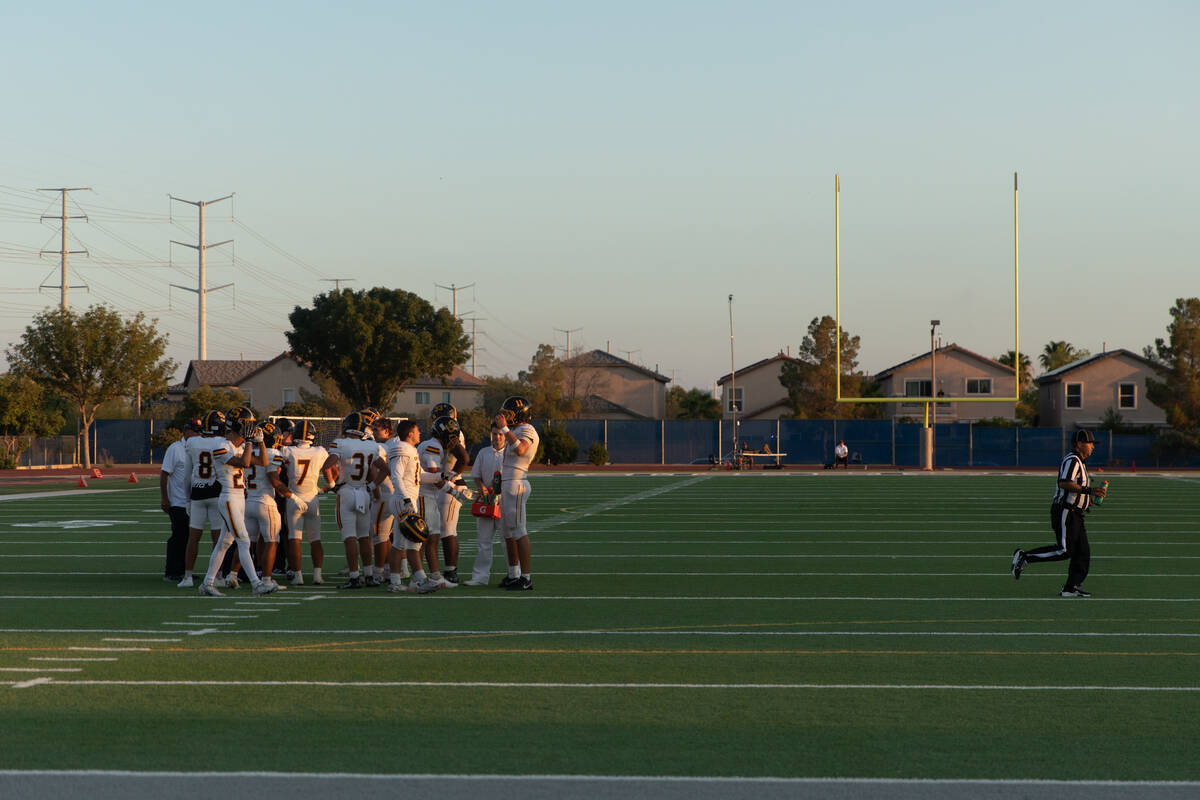A water break during a football game between Shadow Ridge and Simi Valley at Shadow Ridge High ...