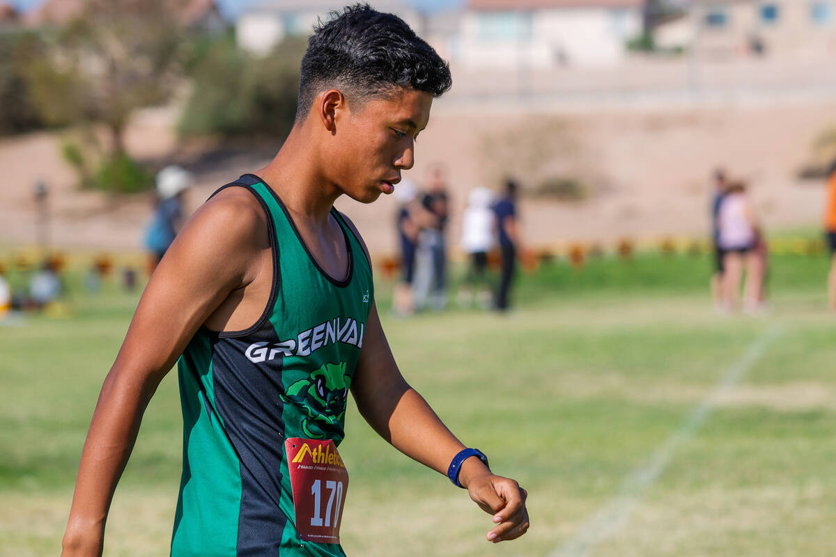 Green Valley High School Ka’eo Luna heads to the start line before the Junior/Senior Boy ...